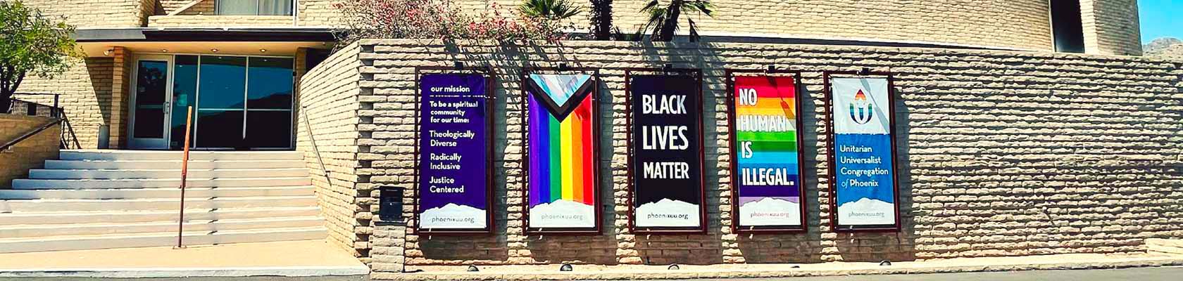 UUCP entrance with colorful posters