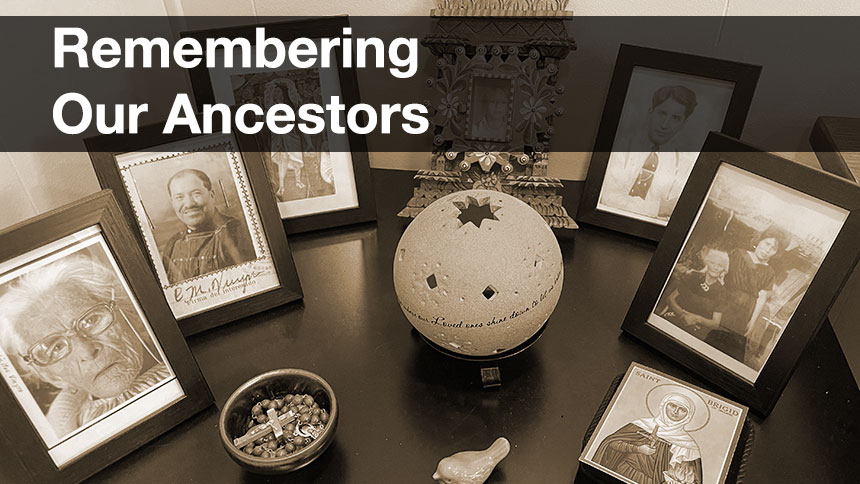 A group of pictures on a table.