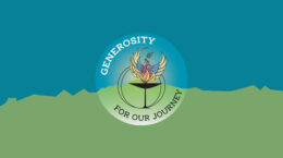 The stewardship campaign logo, which contains the words generosity and for our journey above and below the phoenix emblem