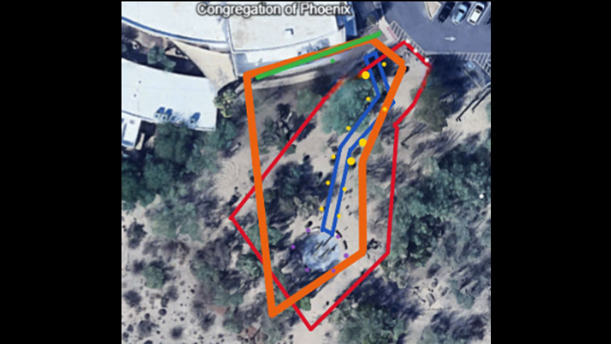 Google Map image of the UUCP Garden with an outline where the renovation will be happening